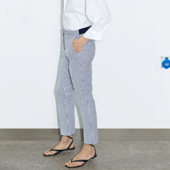 Zara Jogger Waist White and Navy Trousers xs - Picture 3 of 10